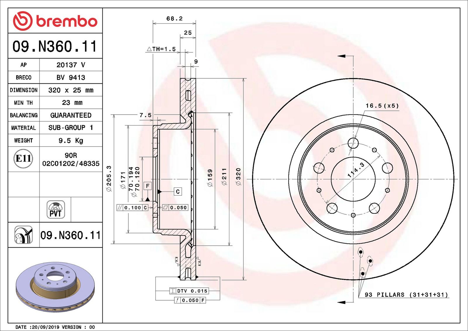 BREMBO 09.N360.11 - Bremsscheibe