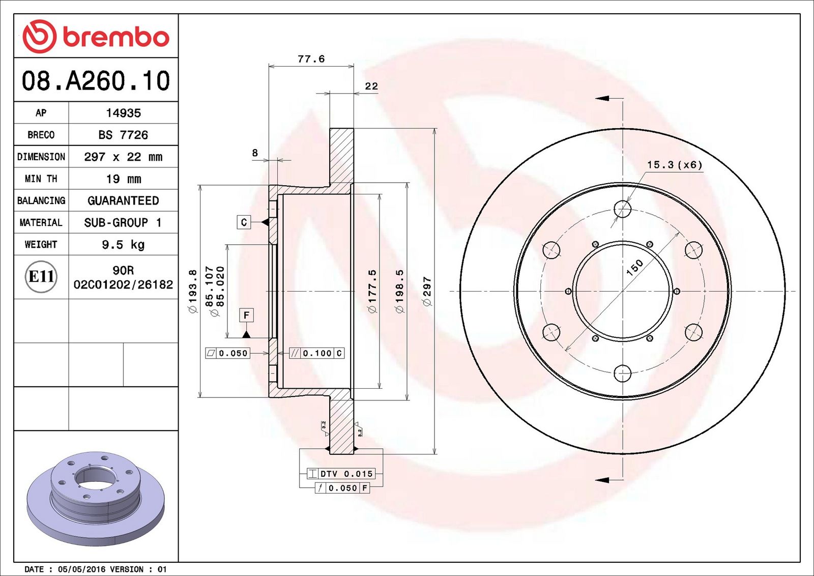 BREMBO 08.A260.10 - Bremsscheibe