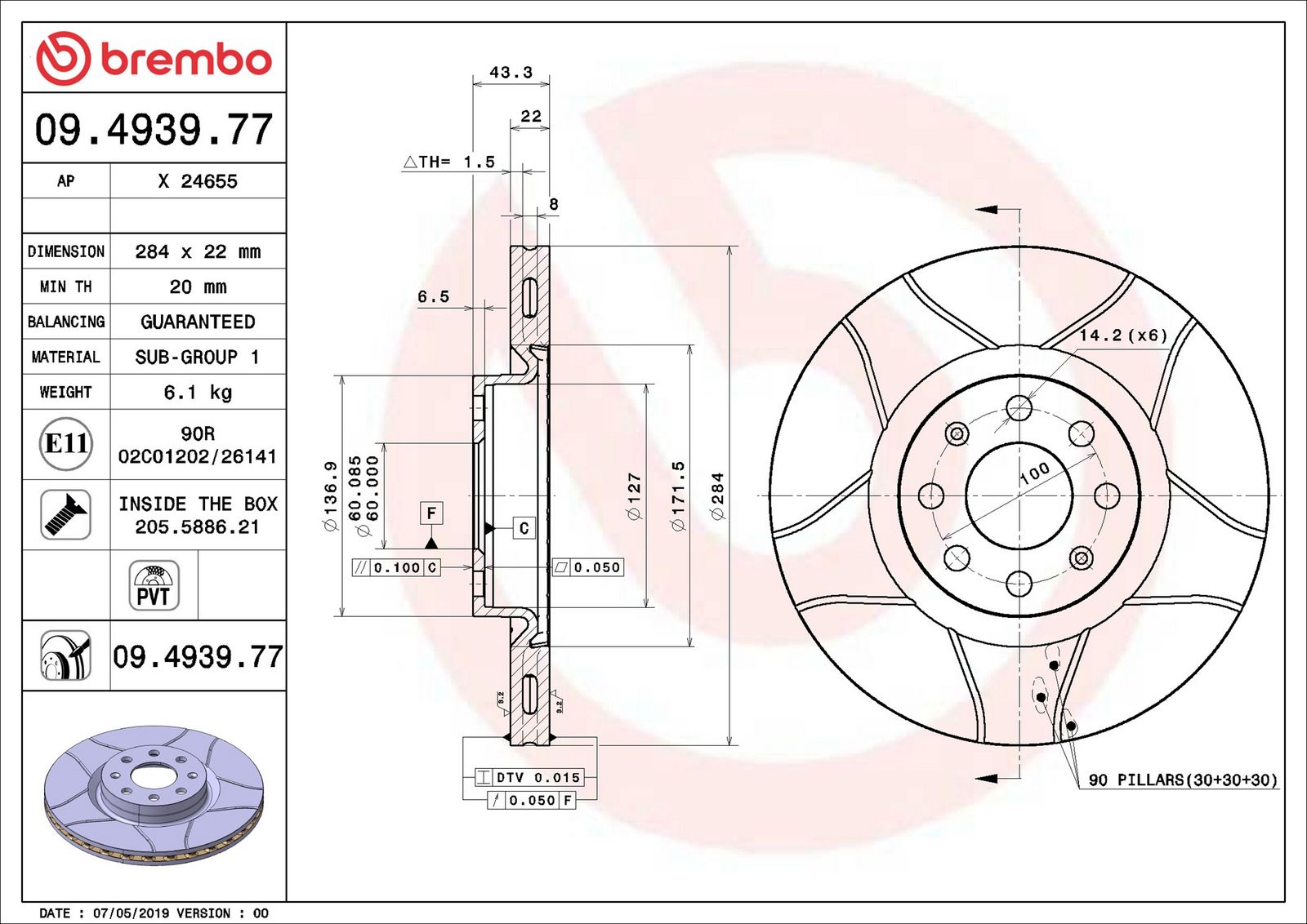 BREMBO 09.4939.77 - Bremsscheibe
