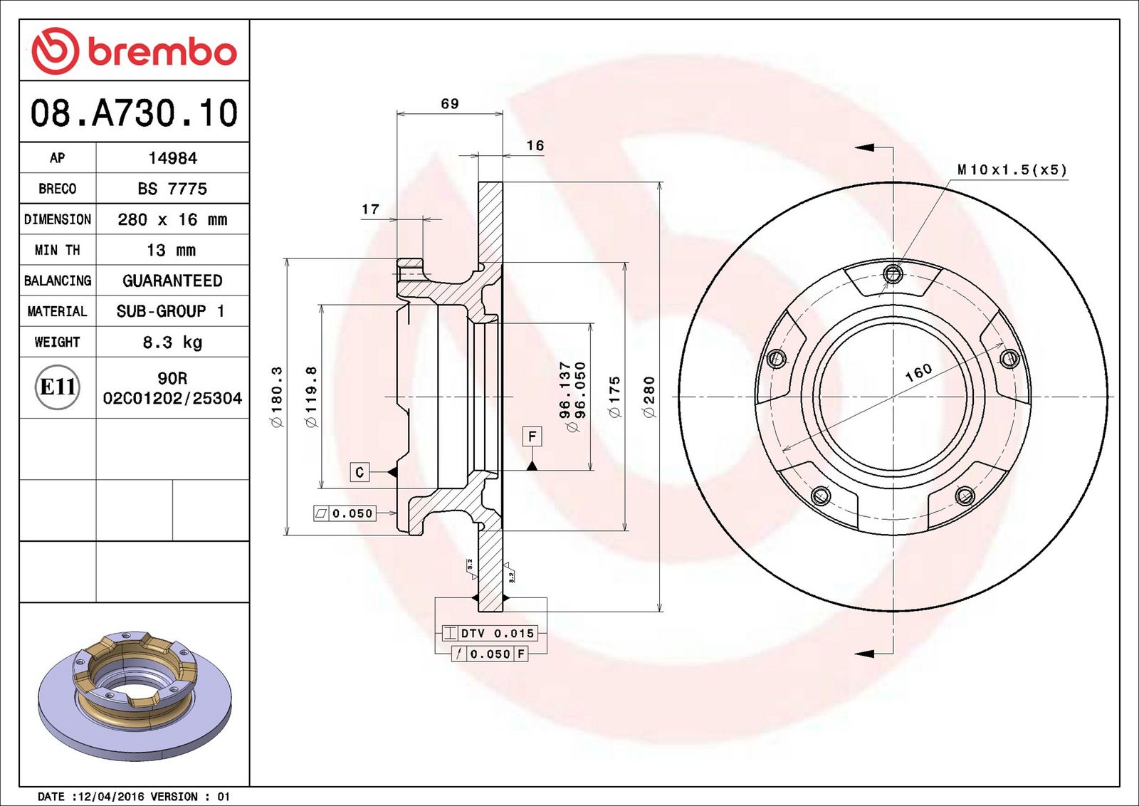 BREMBO 08.A730.10 - Bremsscheibe