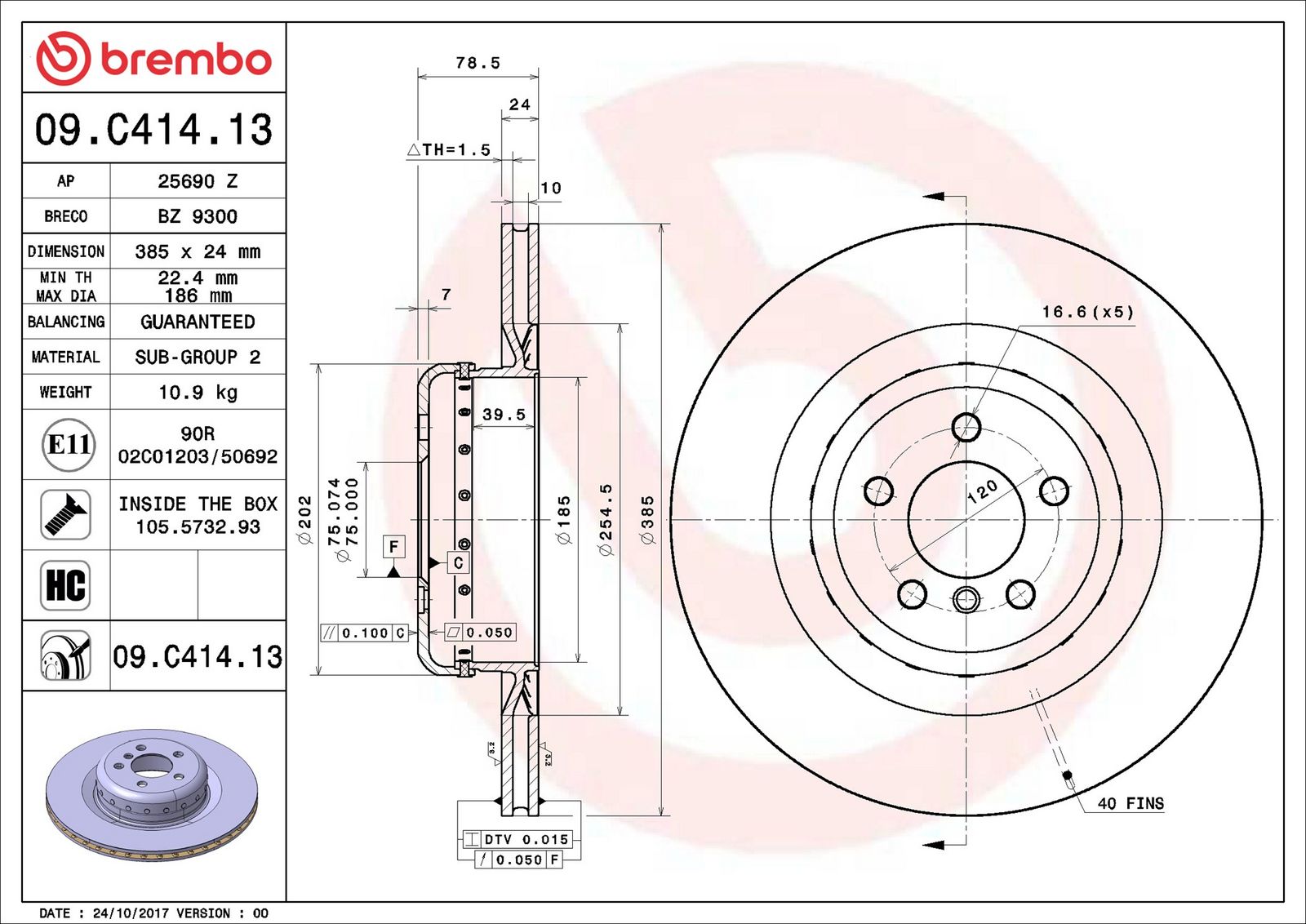 BREMBO 09.C414.13 - Bremsscheibe