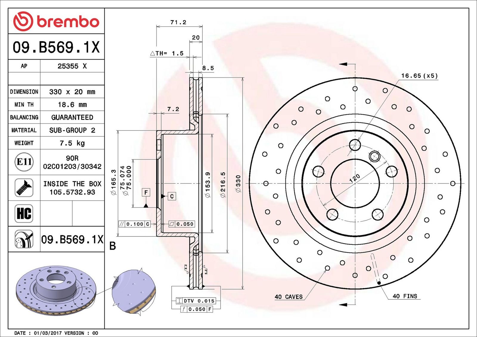 BREMBO 09.B569.1X - Bremsscheibe