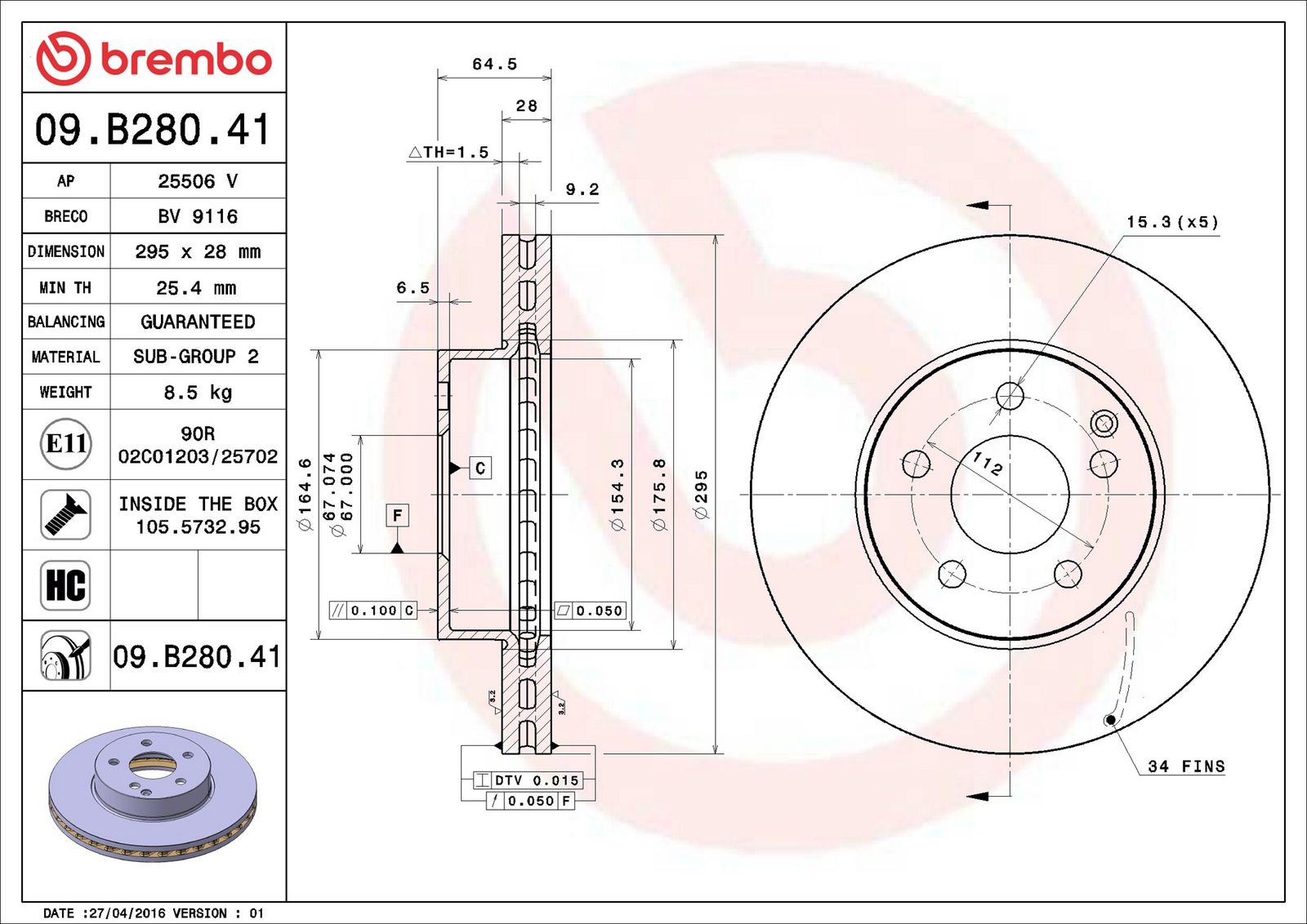 BREMBO 09.B280.41 - Bremsscheibe