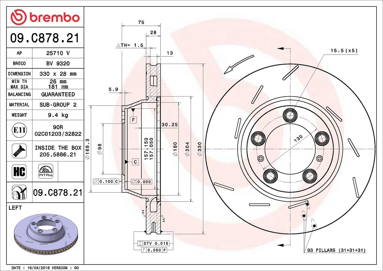 BREMBO 09.C878.21 - Bremsscheibe