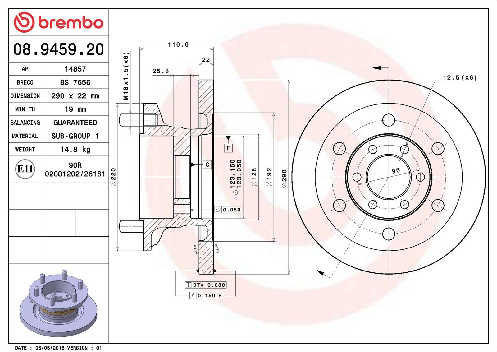 BREMBO 08.9459.20 - Bremsscheibe