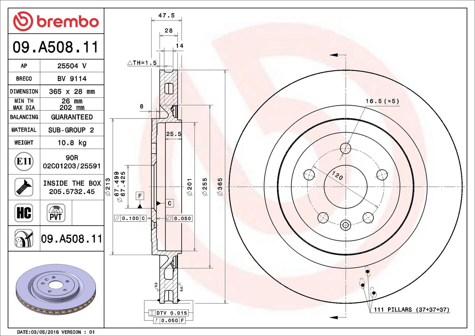 BREMBO 09.A508.11 - Bremsscheibe