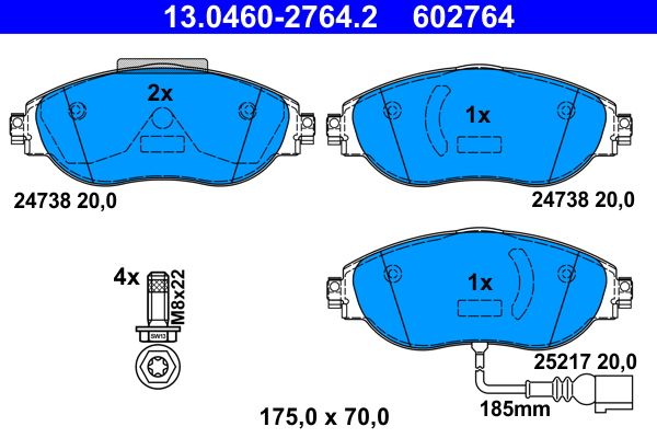 ATE 13.0460-2764.2 - Bremsbelagsatz, Scheibenbremse