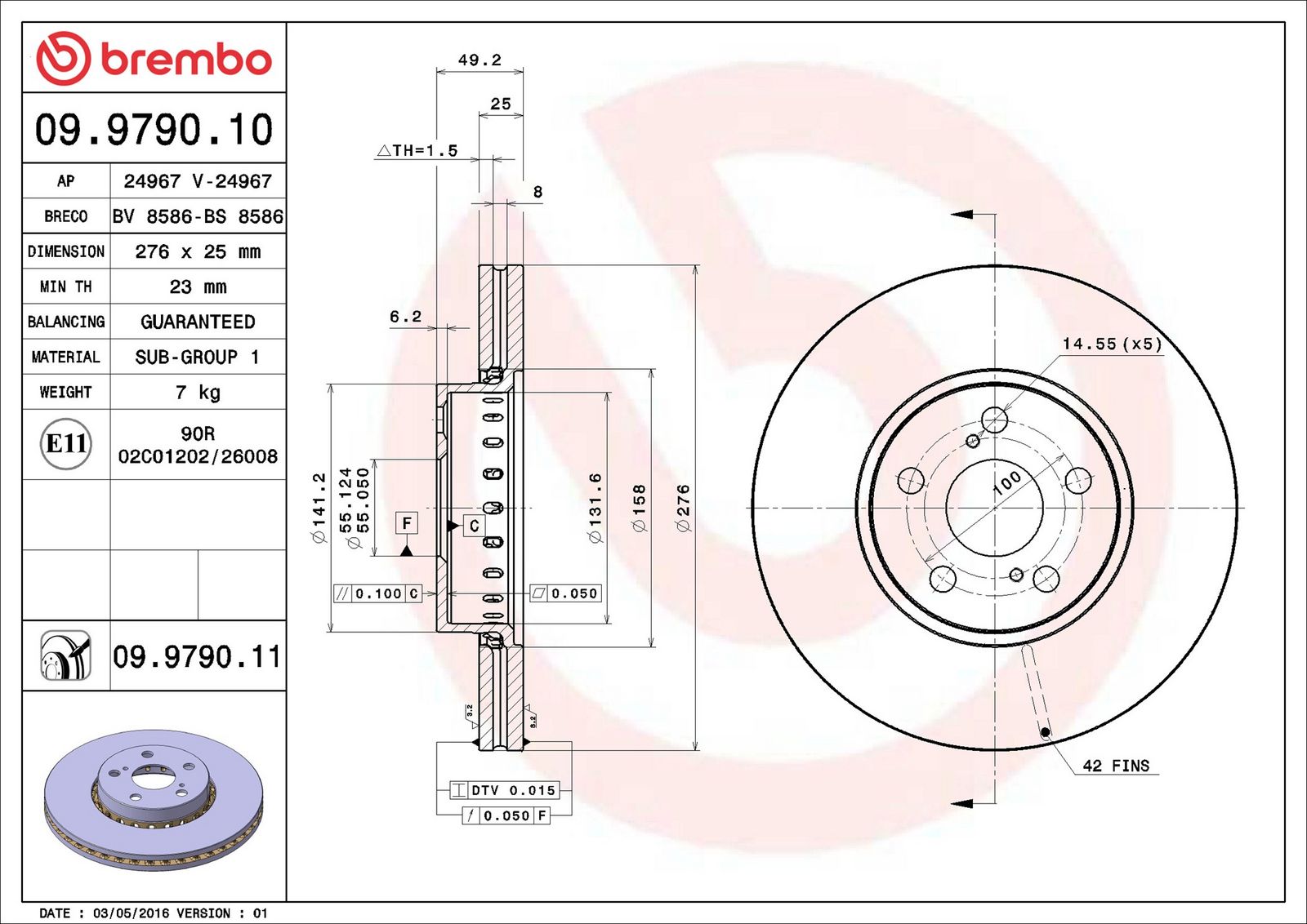 BREMBO 09.9790.11 - Bremsscheibe