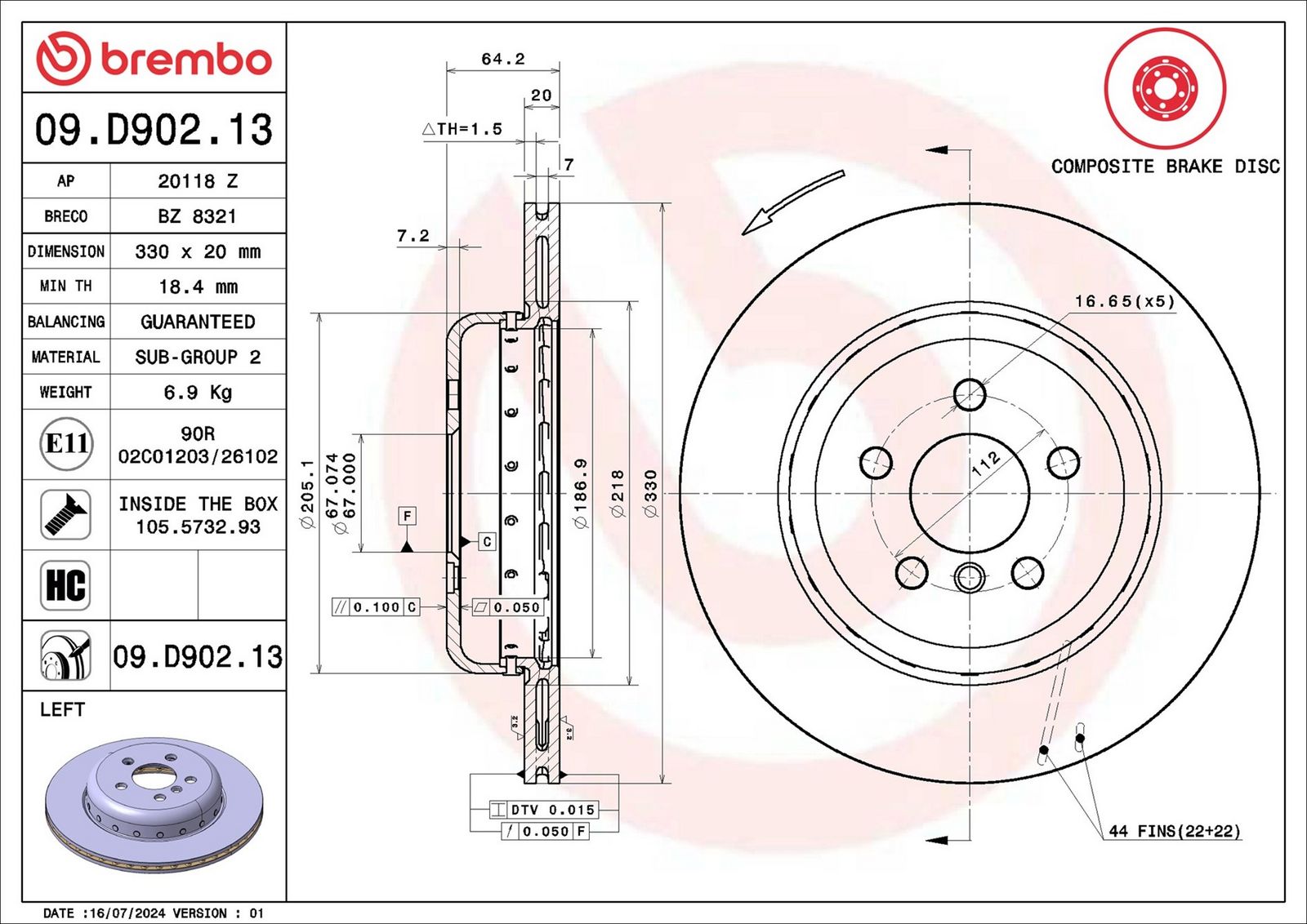 BREMBO 09.D902.13 - Bremsscheibe