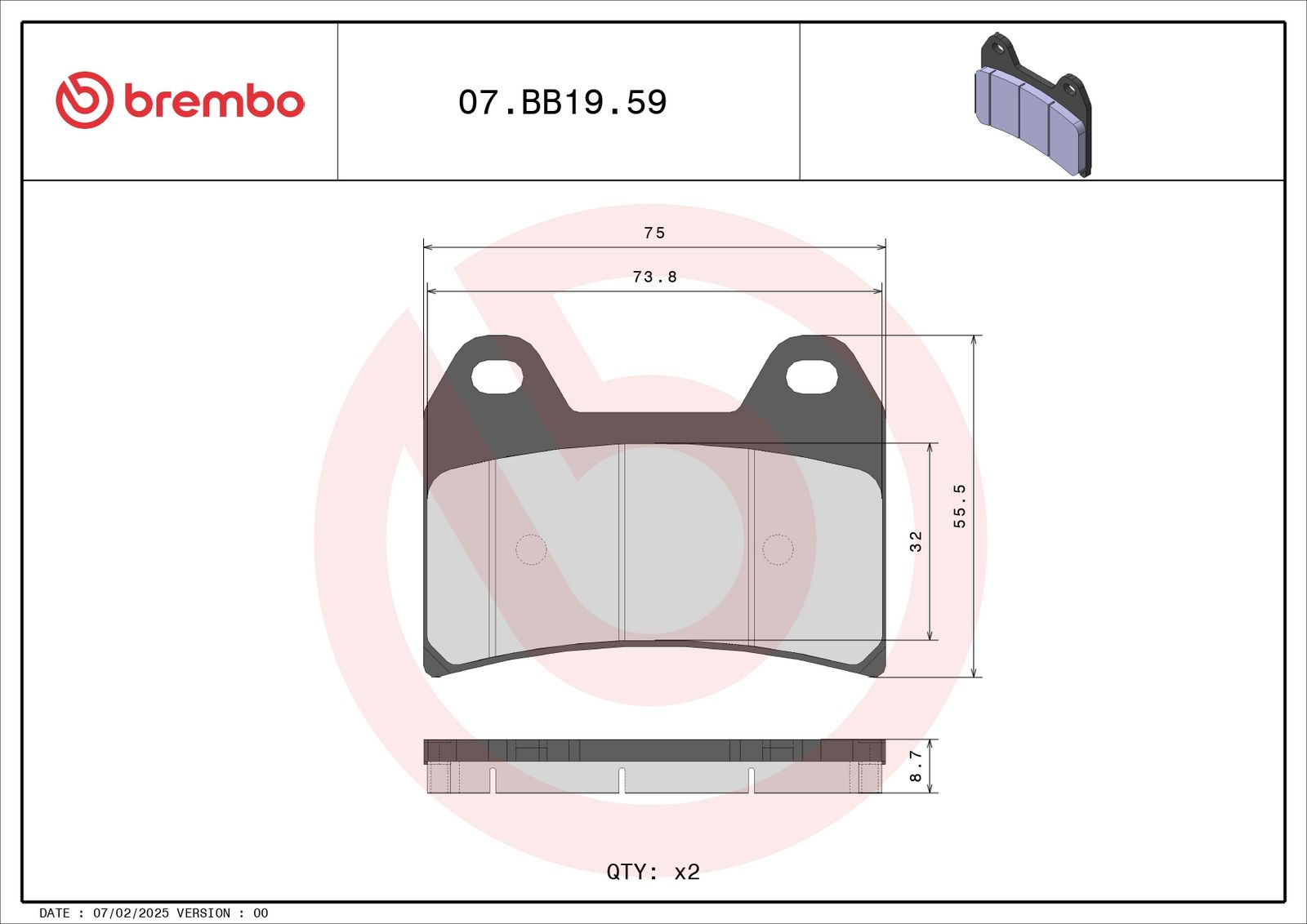 BREMBO 07BB1959 - Bremsbelagsatz, Scheibenbremse