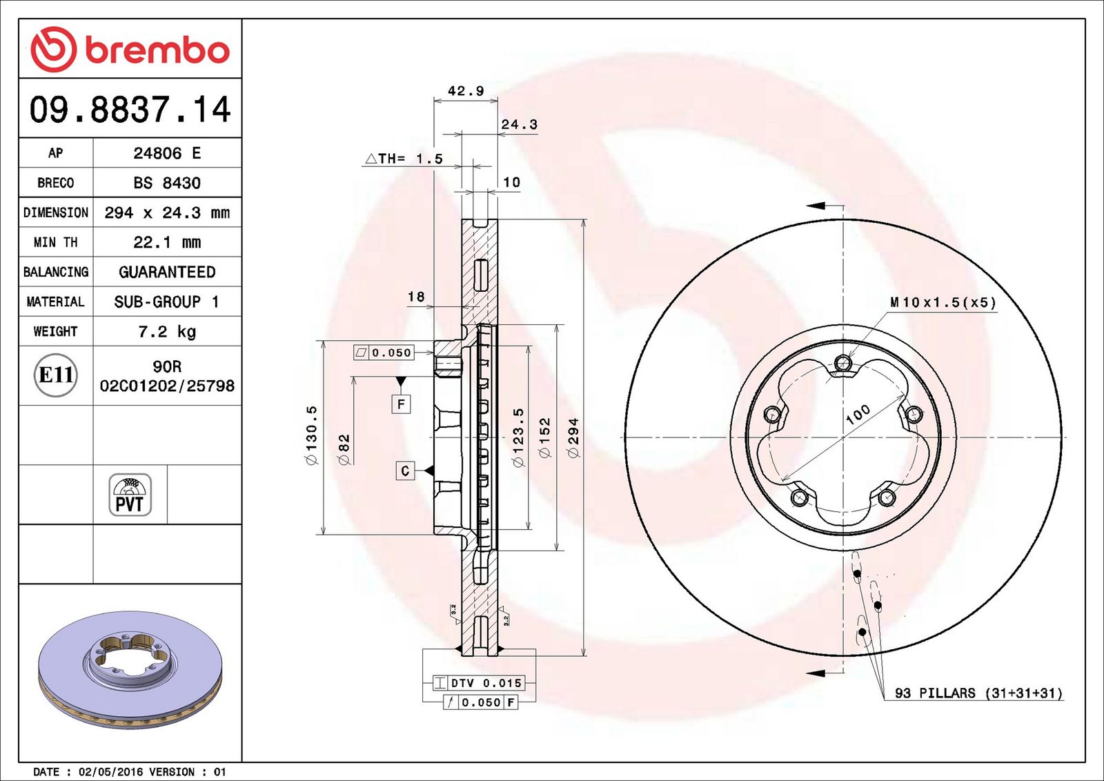 BREMBO 09.8837.14 - Bremsscheibe
