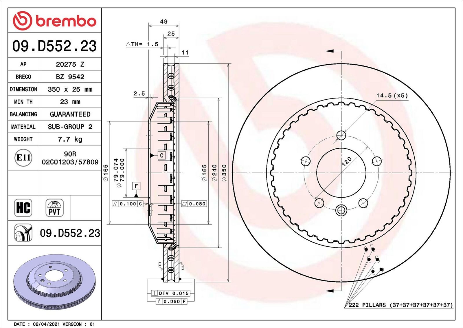 BREMBO 09.D552.23 - Bremsscheibe
