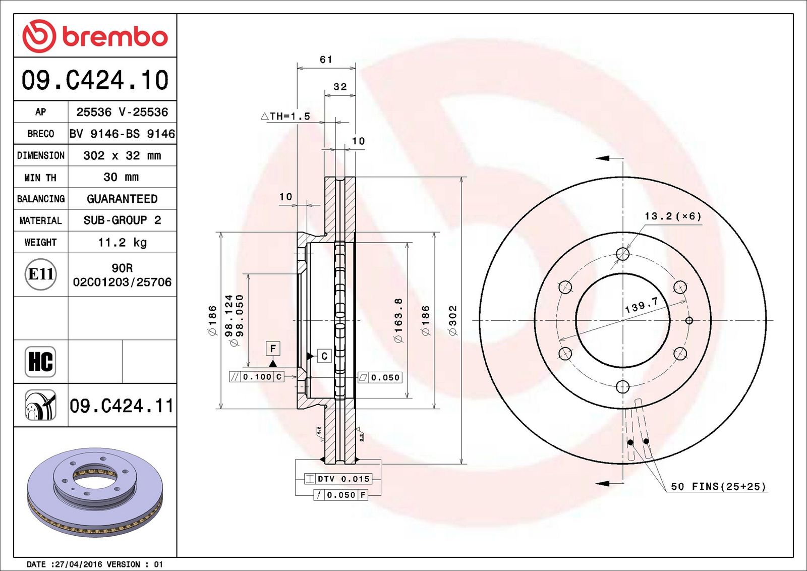 BREMBO 09.C424.11 - Bremsscheibe