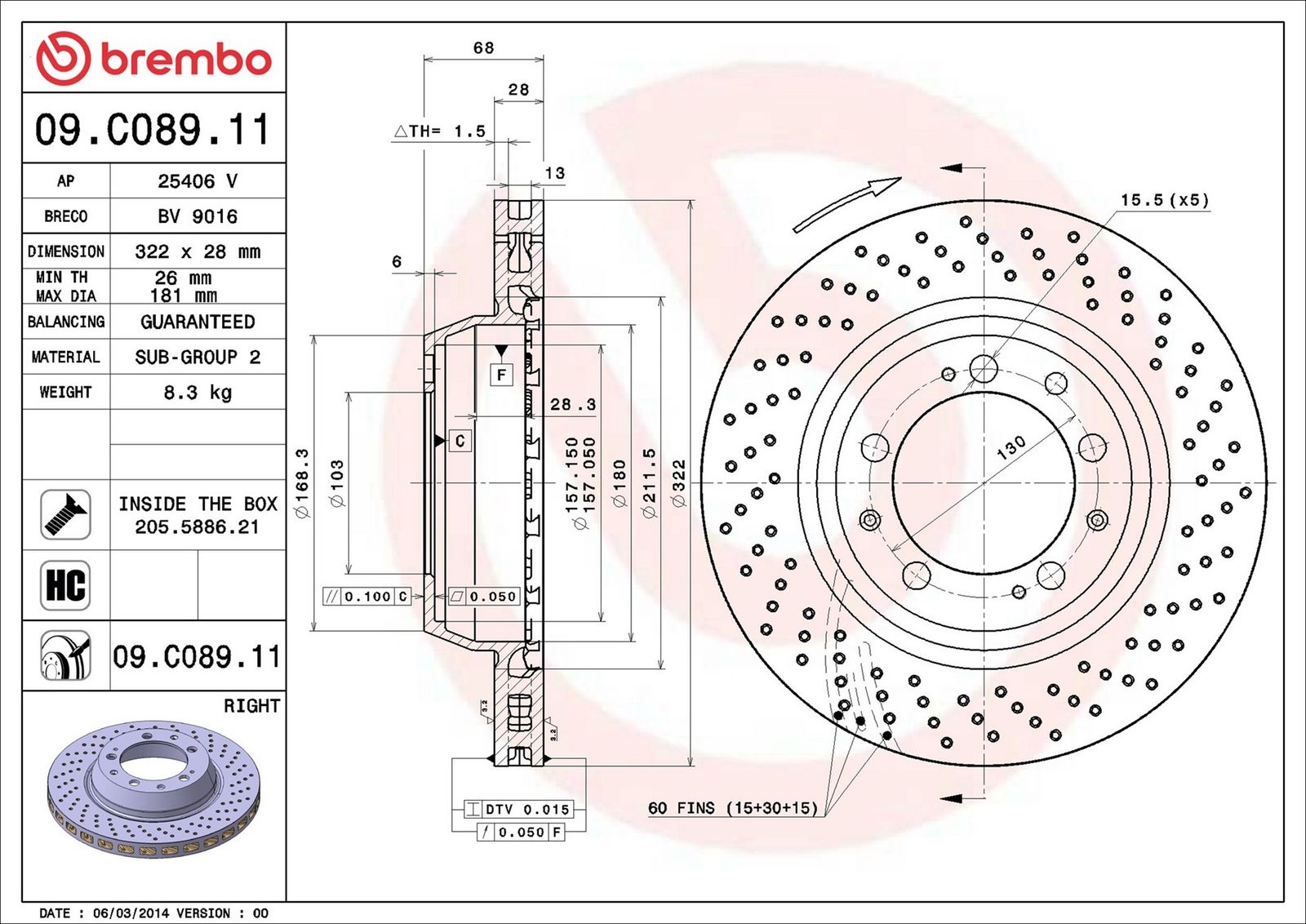 BREMBO 09.C089.11 - Bremsscheibe