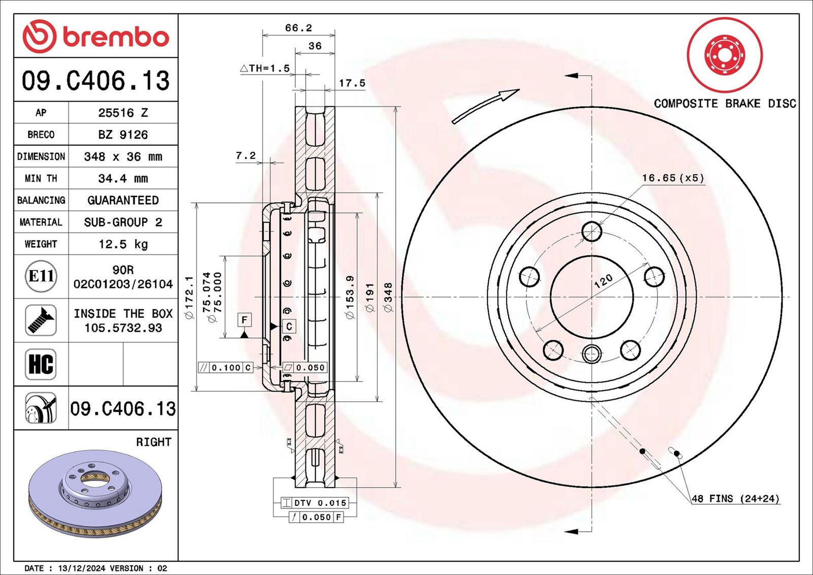 BREMBO 09.C406.13 - Bremsscheibe