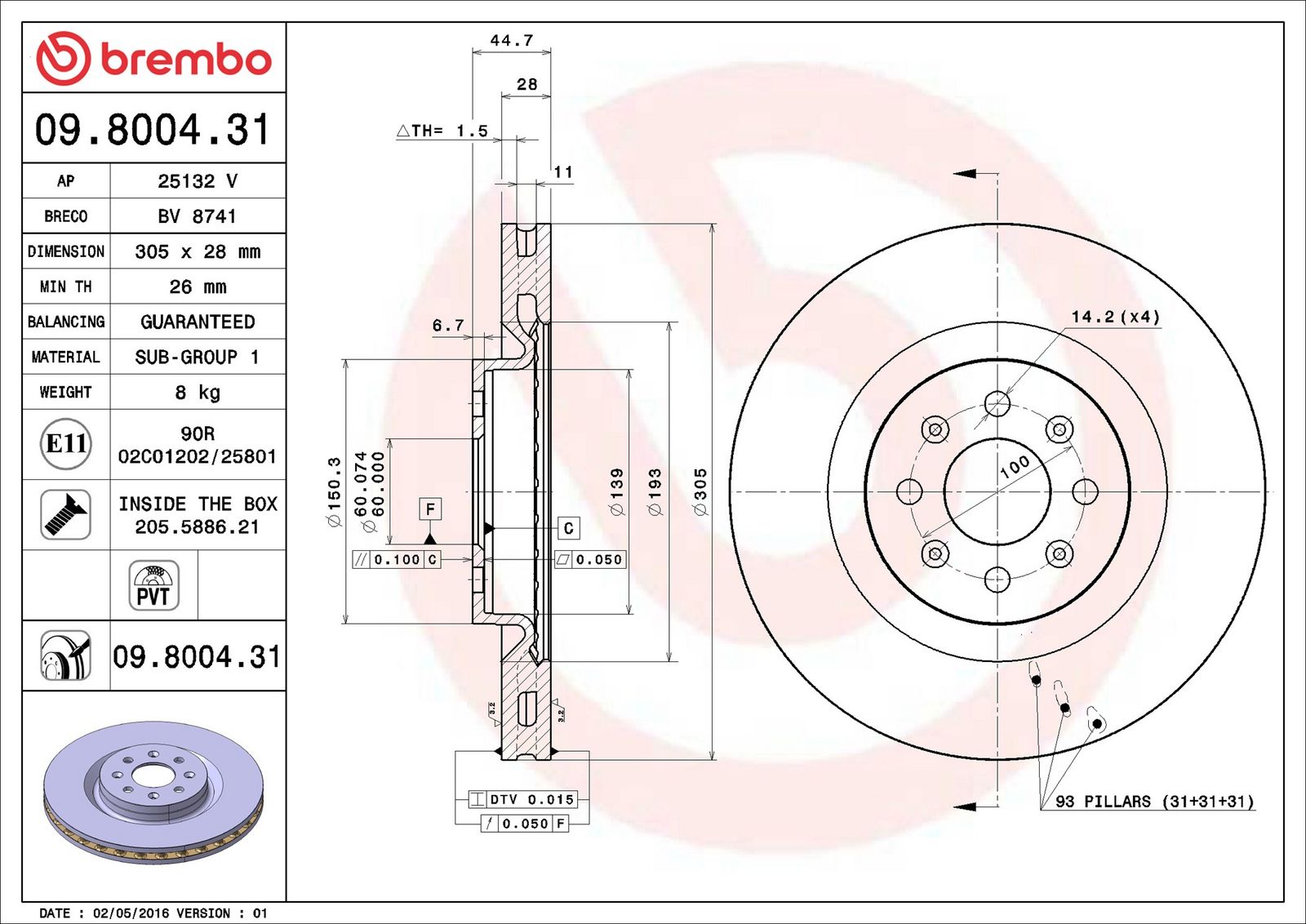 BREMBO 09.8004.31 - Bremsscheibe