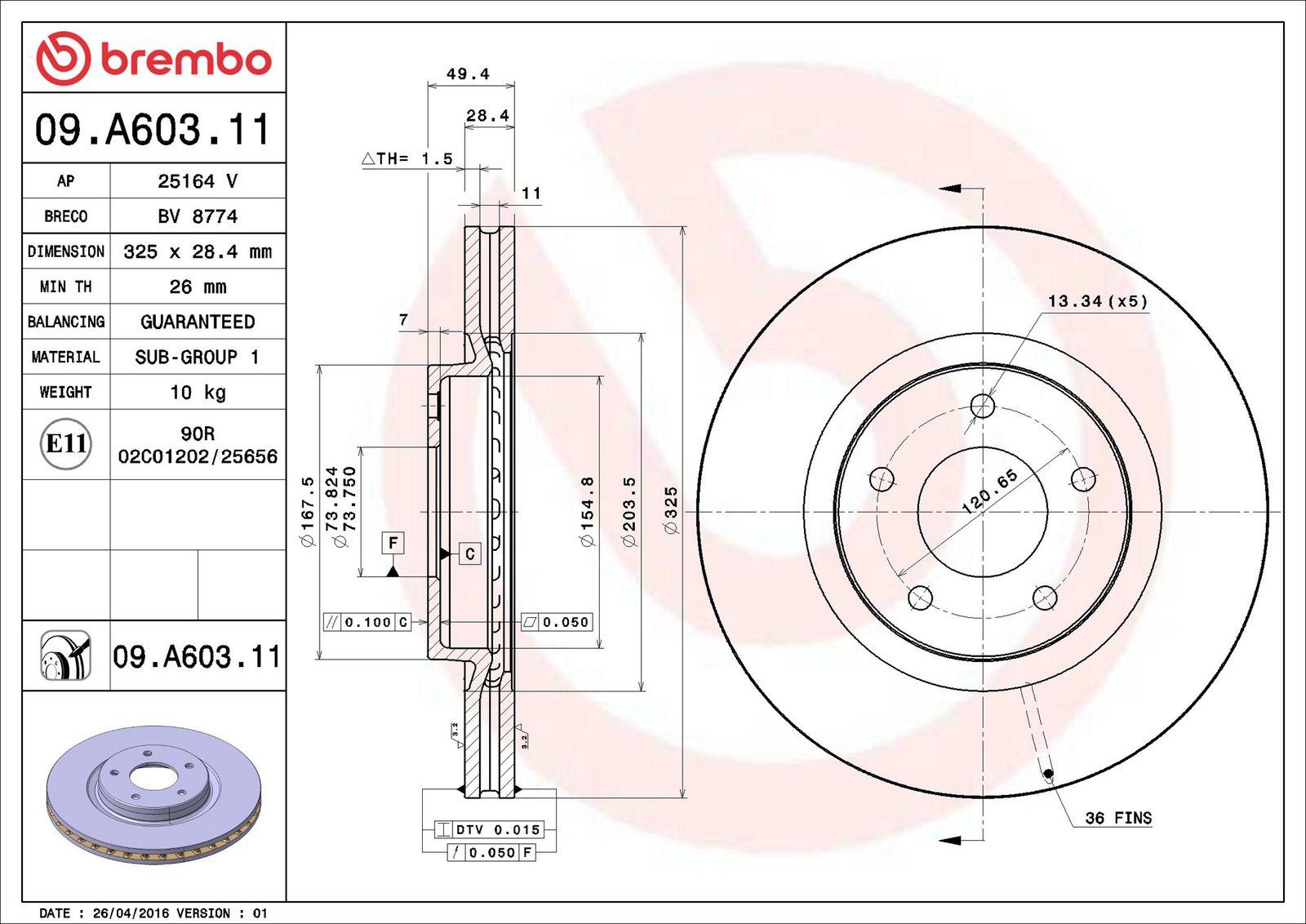 BREMBO 09.A603.11 - Bremsscheibe