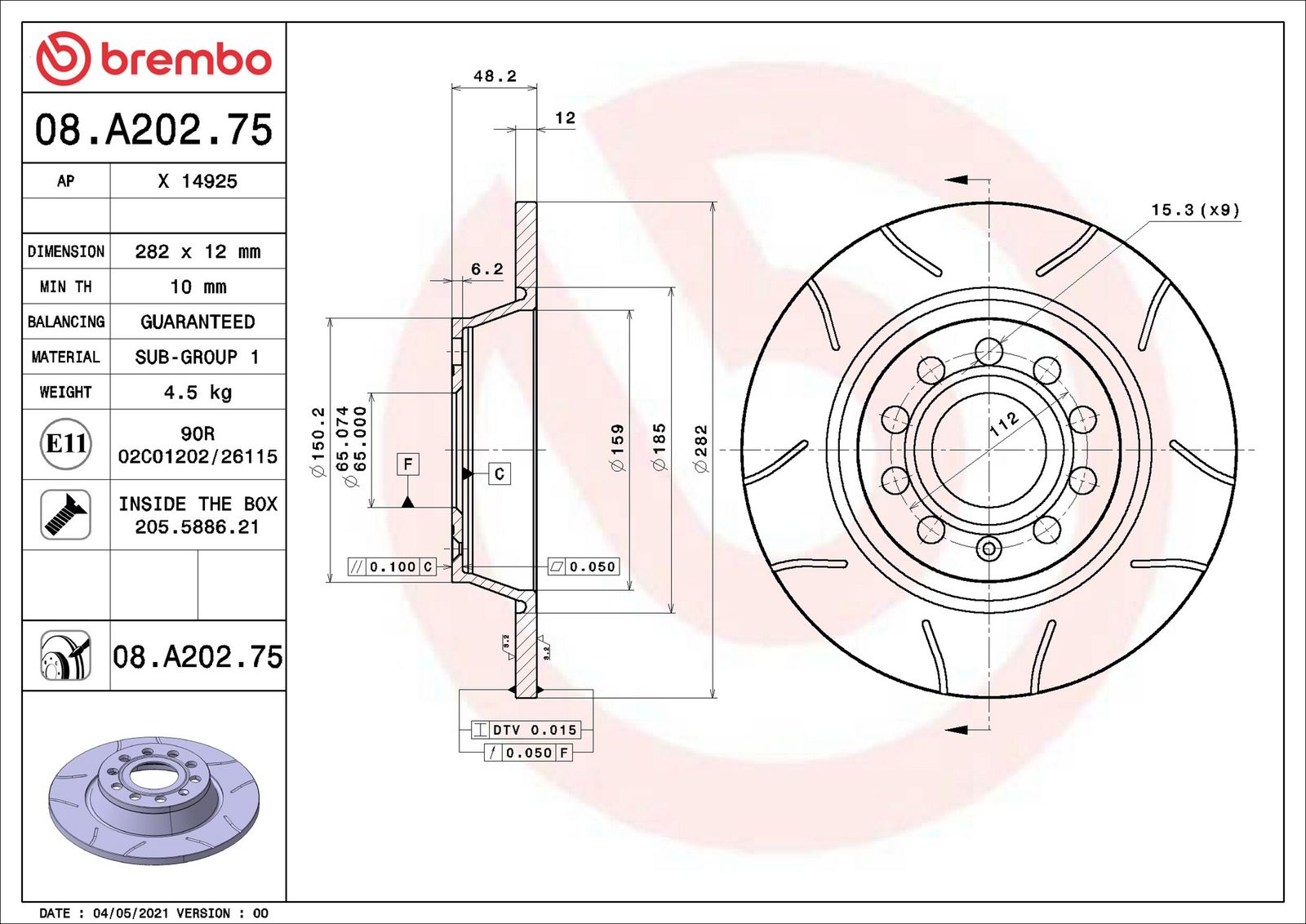 BREMBO 08.A202.75 - Bremsscheibe