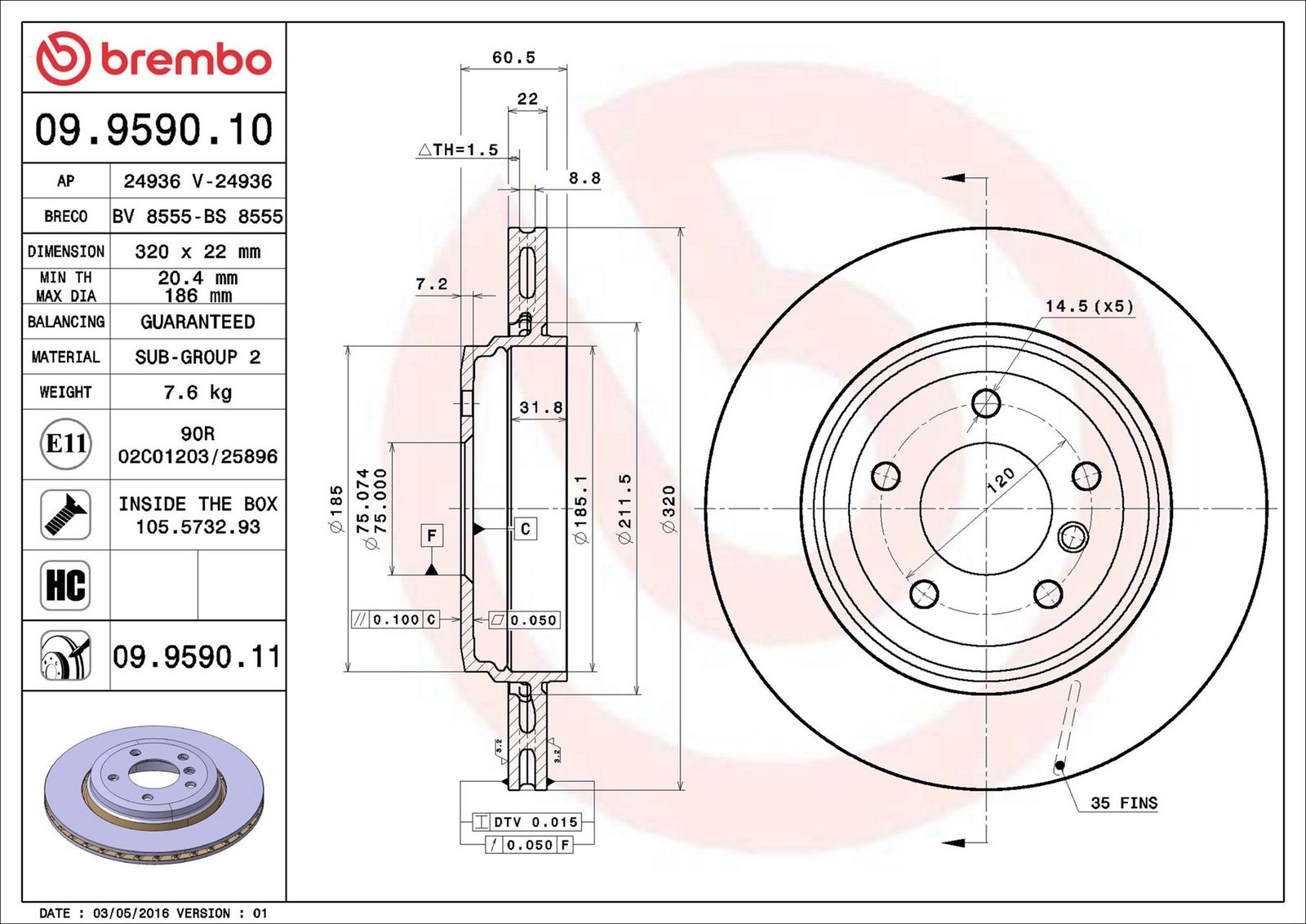 BREMBO 09.9590.11 - Bremsscheibe
