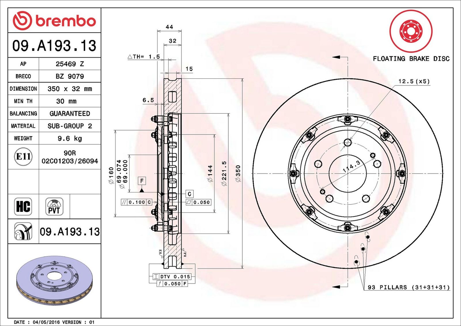 BREMBO 09.A193.13 - Bremsscheibe