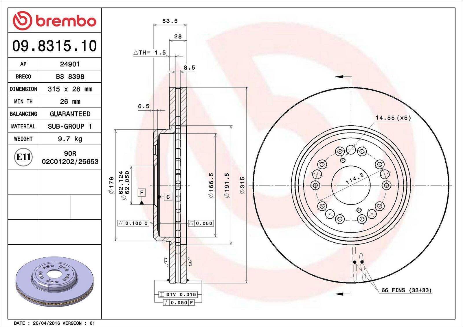 BREMBO 09.8315.10 - Bremsscheibe