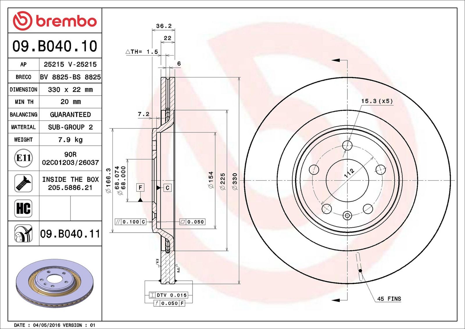 BREMBO 09.B040.11 - Bremsscheibe