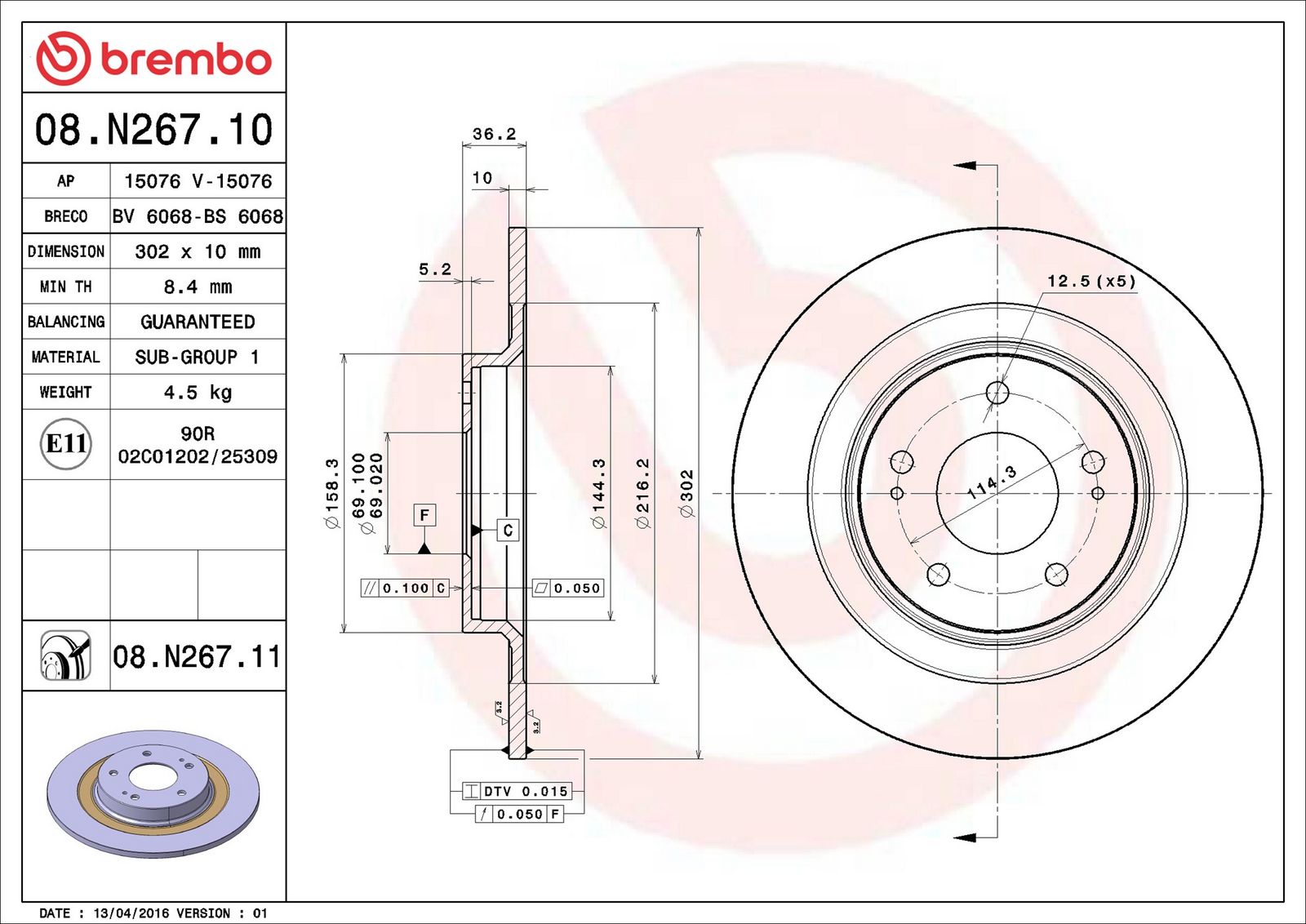 BREMBO 08.N267.11 - Bremsscheibe