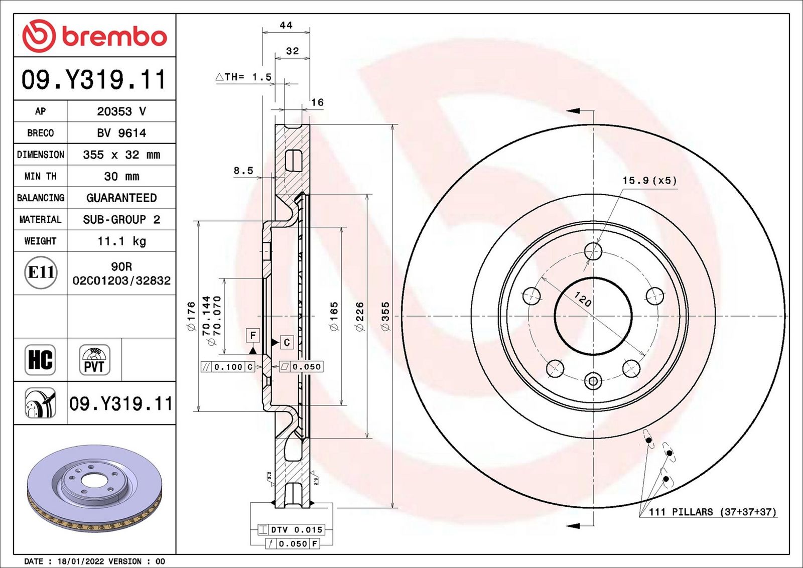 BREMBO 09.Y319.11 - Bremsscheibe