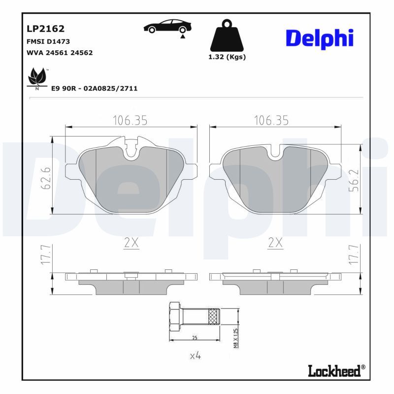 DELPHI LP2162 - Bremsbelagsatz, Scheibenbremse