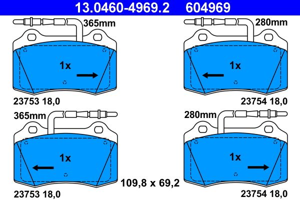 ATE 13.0460-4969.2 - Bremsbelagsatz, Scheibenbremse