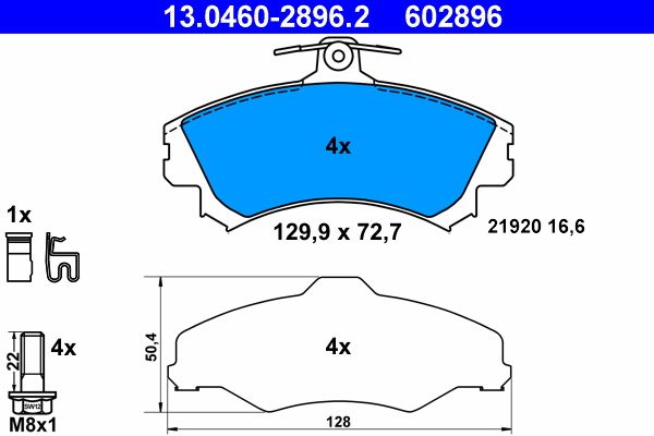ATE 13.0460-2896.2 - Bremsbelagsatz, Scheibenbremse