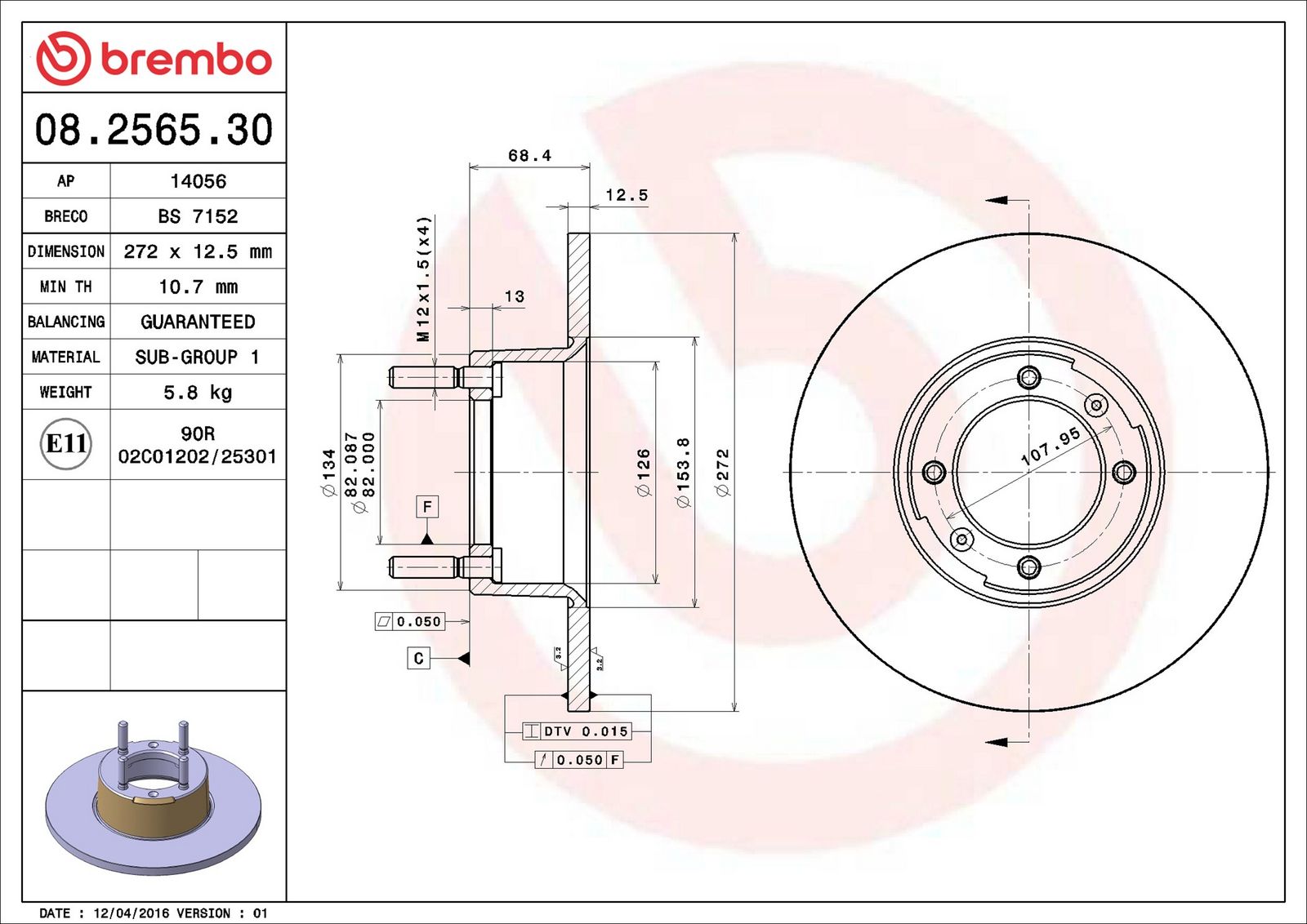BREMBO 08.2565.30 - Bremsscheibe