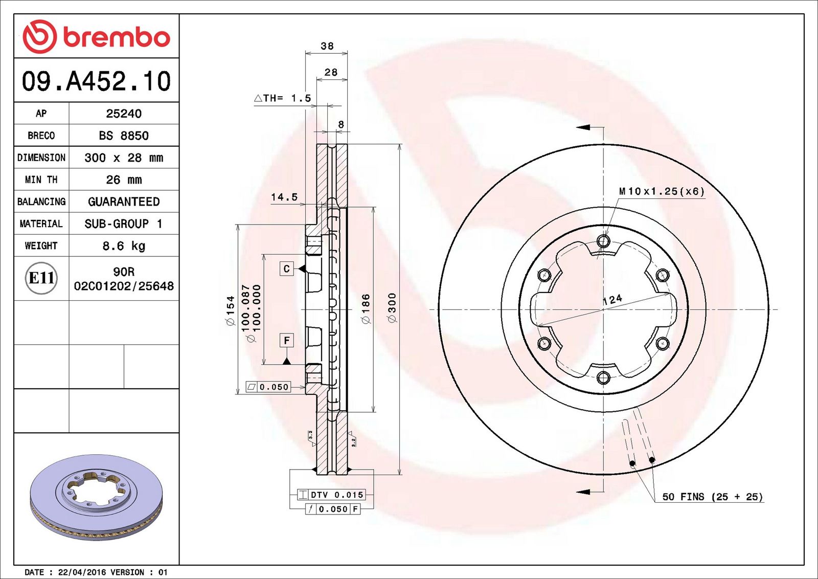 BREMBO 09.A452.10 - Bremsscheibe