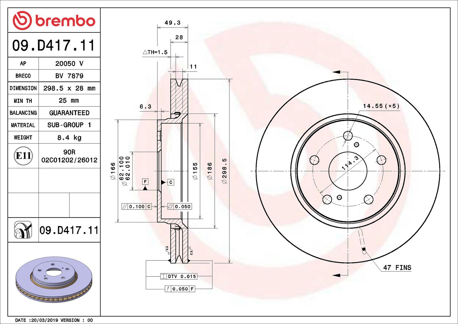 BREMBO 09.D417.11 - Bremsscheibe