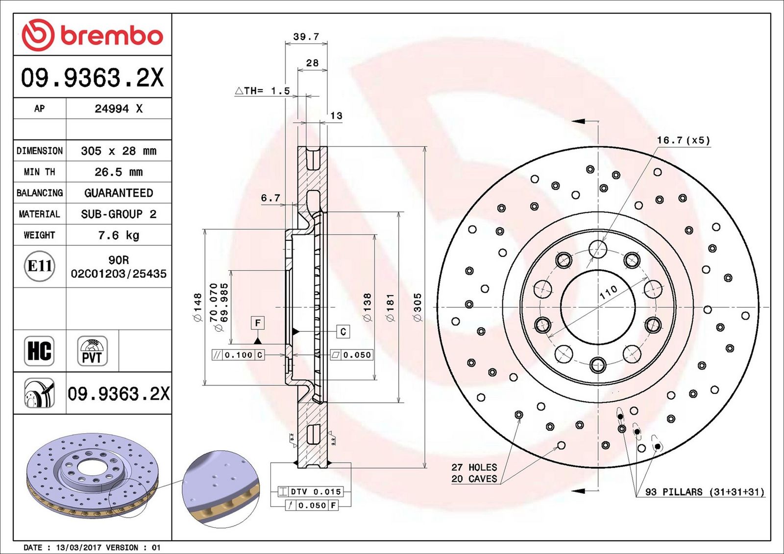 BREMBO 09.9363.2X - Bremsscheibe