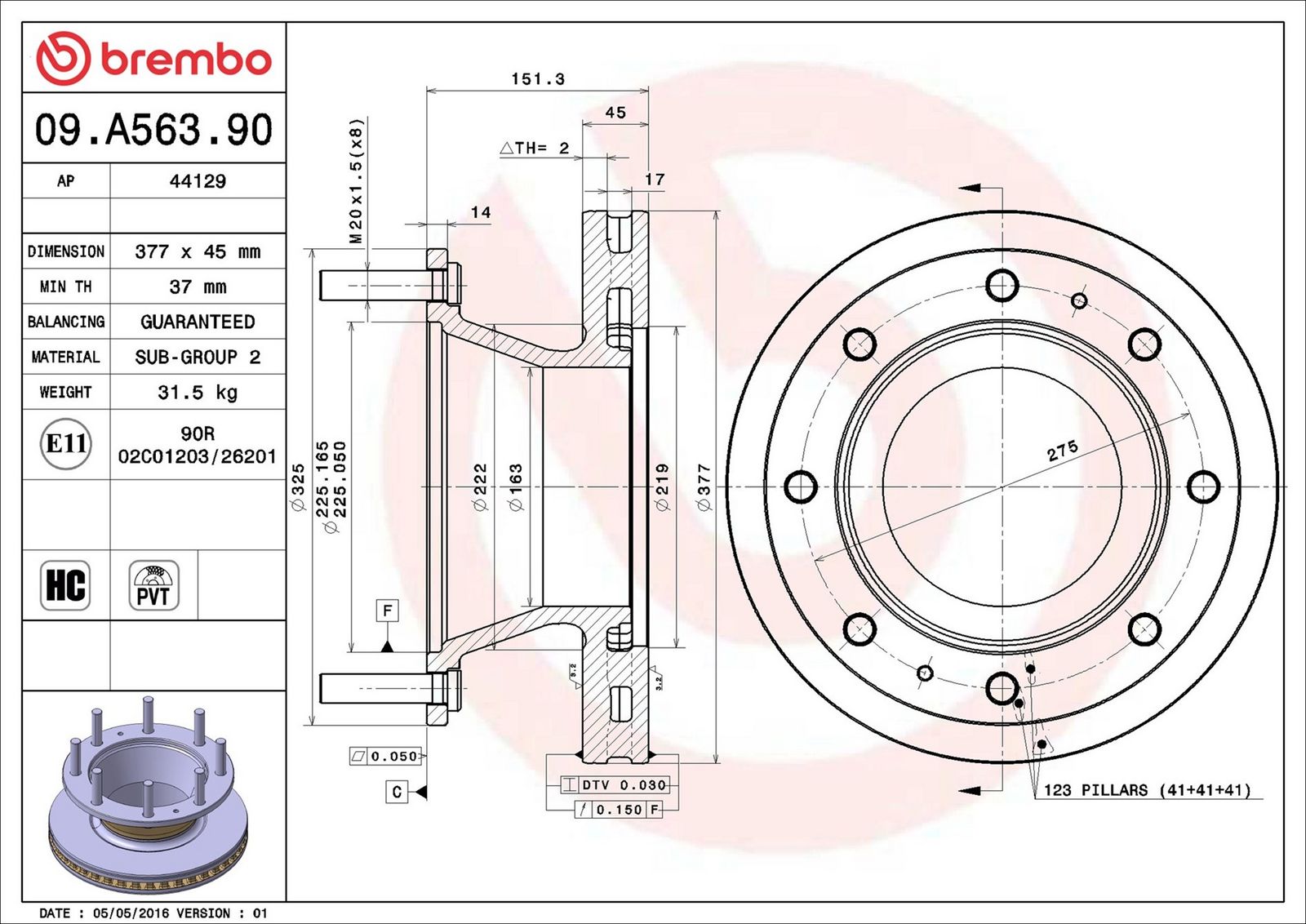 BREMBO 09.A563.90 - Bremsscheibe
