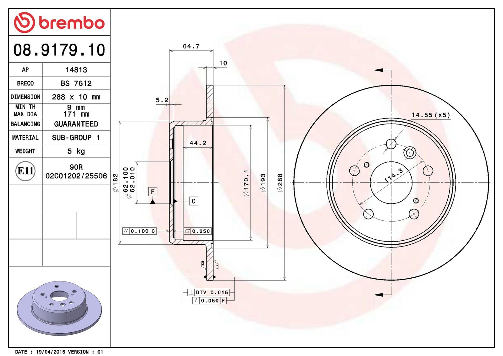 BREMBO 08.9179.10 - Bremsscheibe