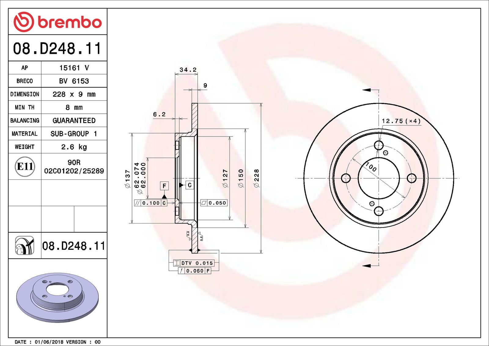 BREMBO 08.D248.11 - Bremsscheibe