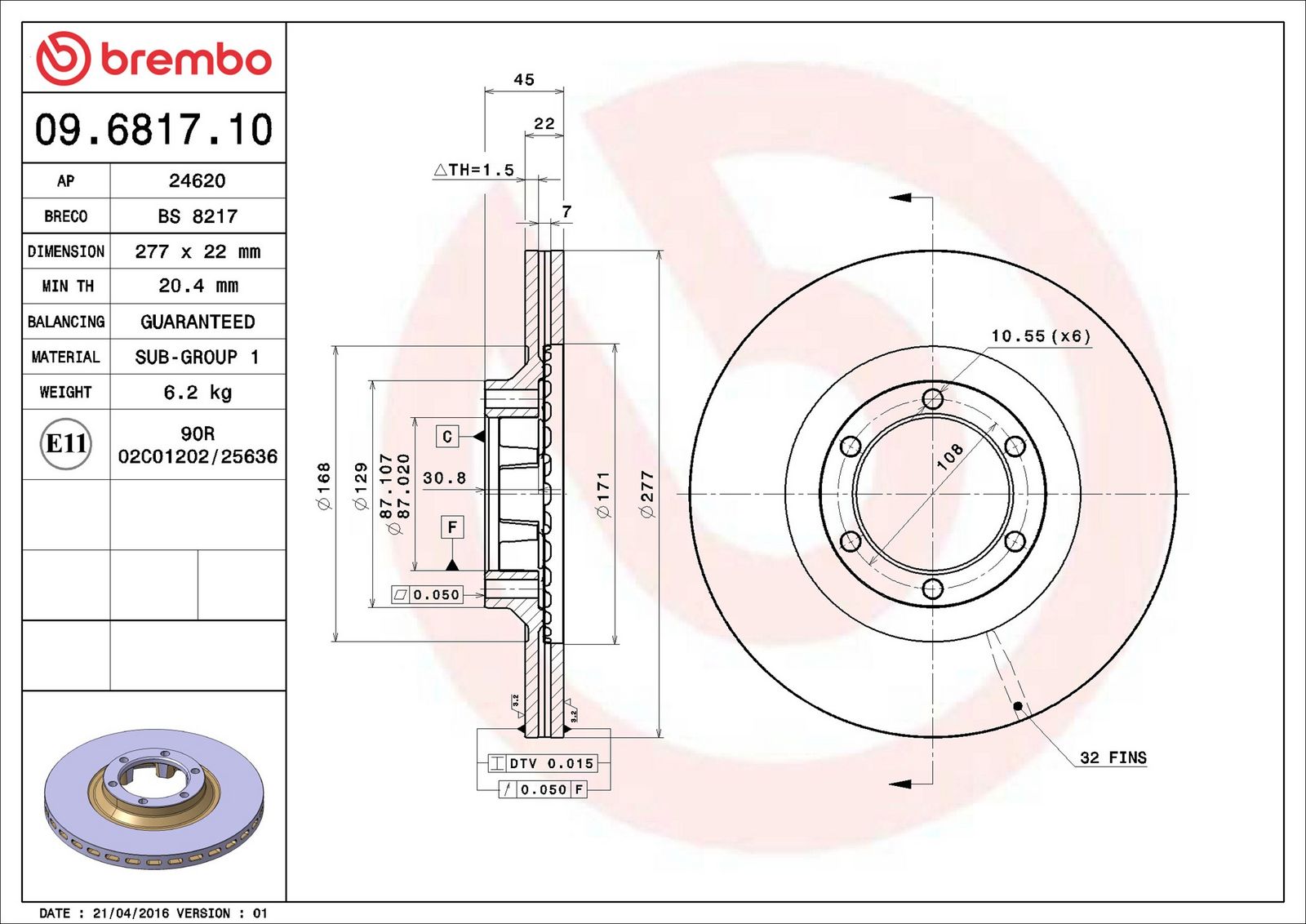 BREMBO 09.6817.10 - Bremsscheibe