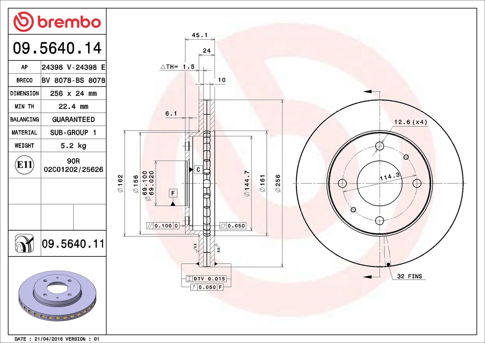 BREMBO 09.5640.14 - Bremsscheibe