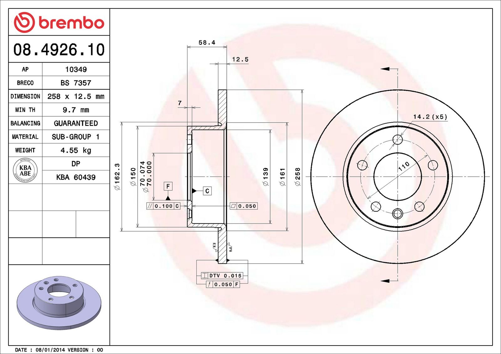 BREMBO 08.4926.10 - Bremsscheibe