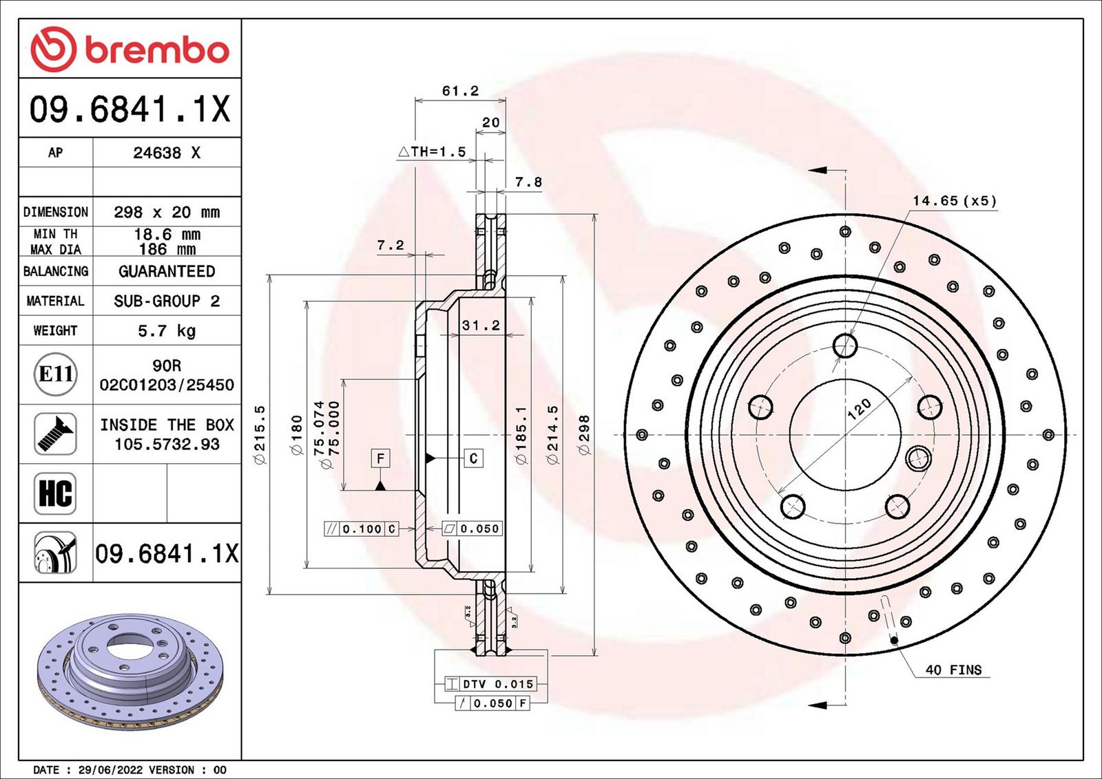 BREMBO 09.6841.1X - Bremsscheibe