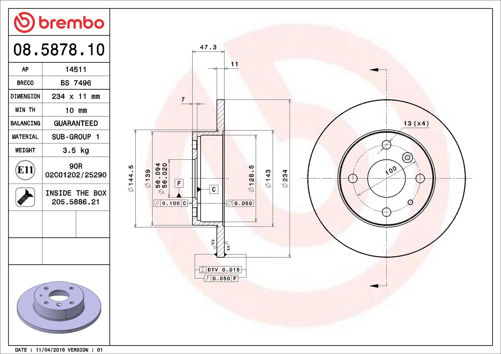 BREMBO 08.5878.10 - Bremsscheibe