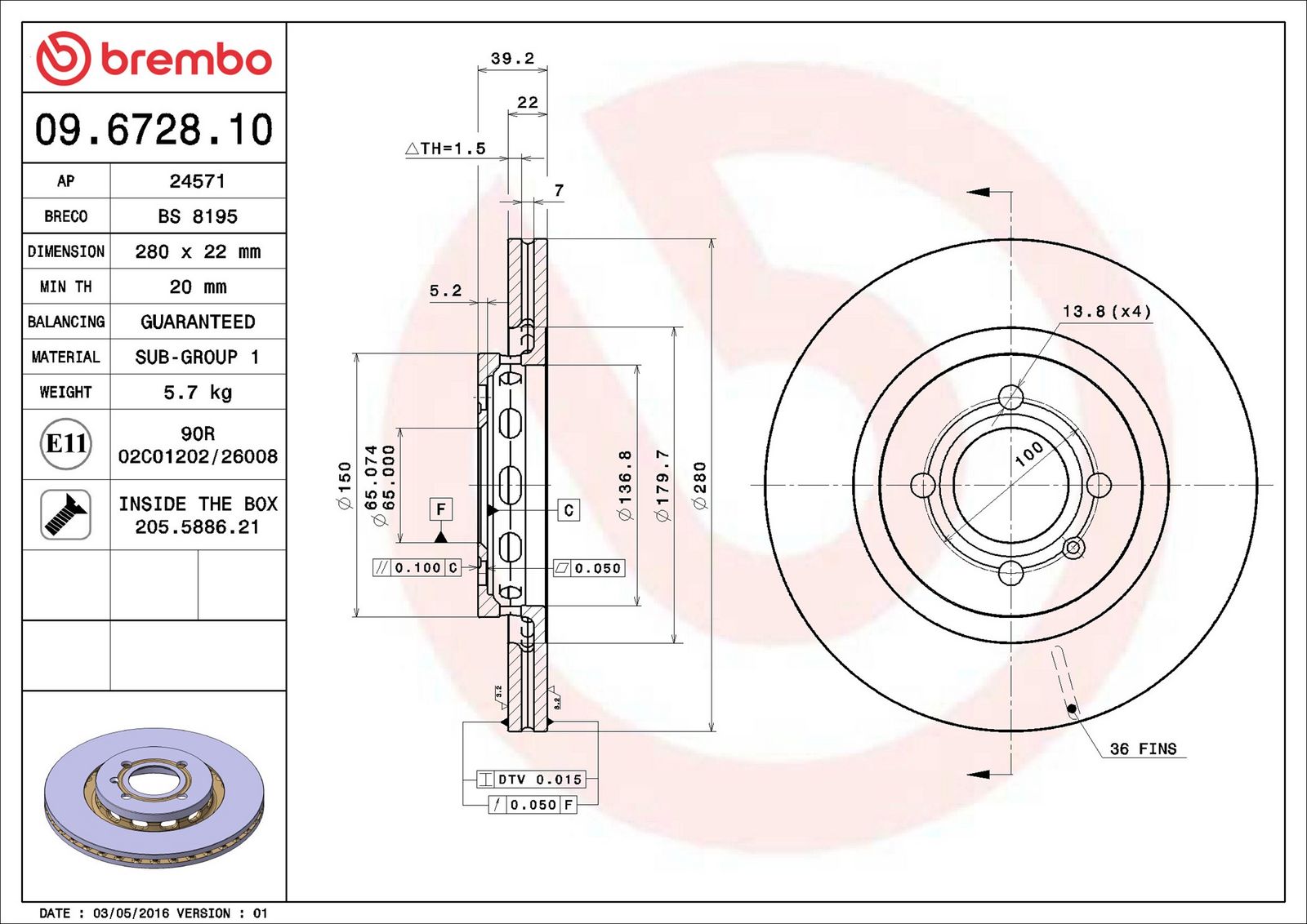 BREMBO 09.6728.10 - Bremsscheibe