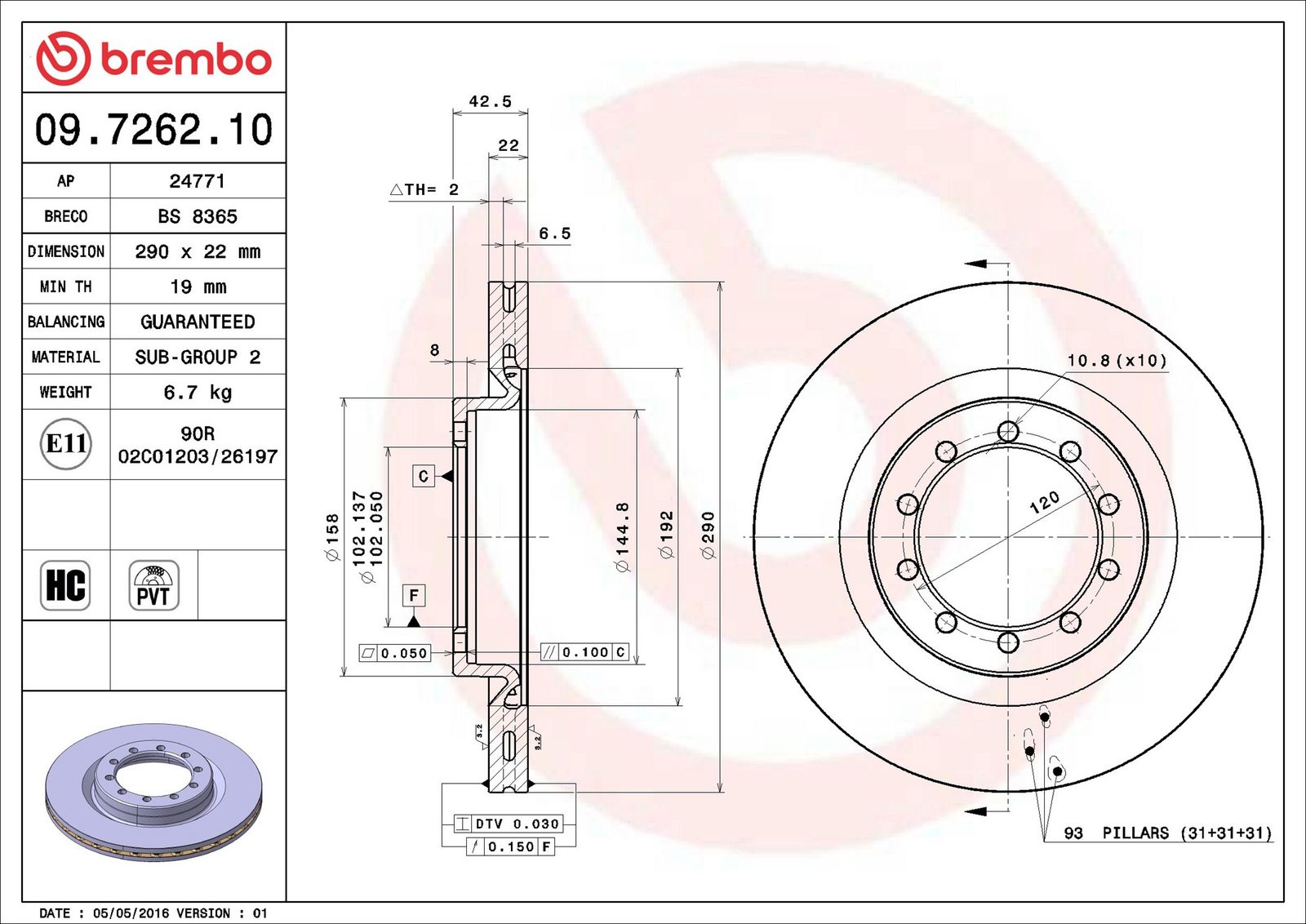 BREMBO 09.7262.10 - Bremsscheibe