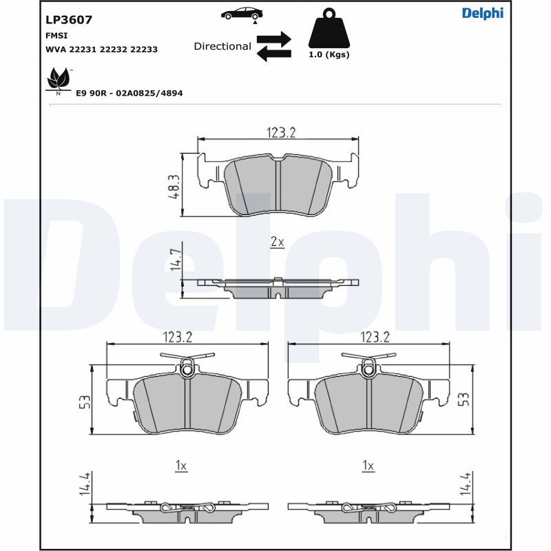 DELPHI LP3607 - Bremsbelagsatz, Scheibenbremse