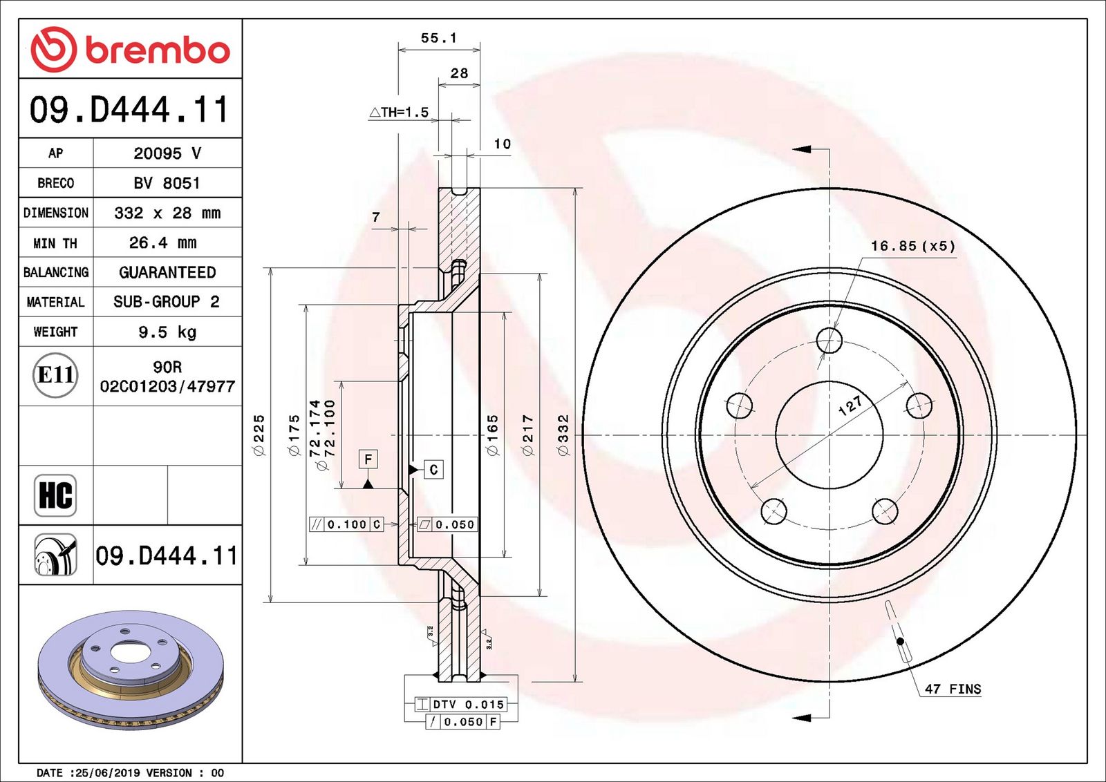 BREMBO 09.D444.11 - Bremsscheibe