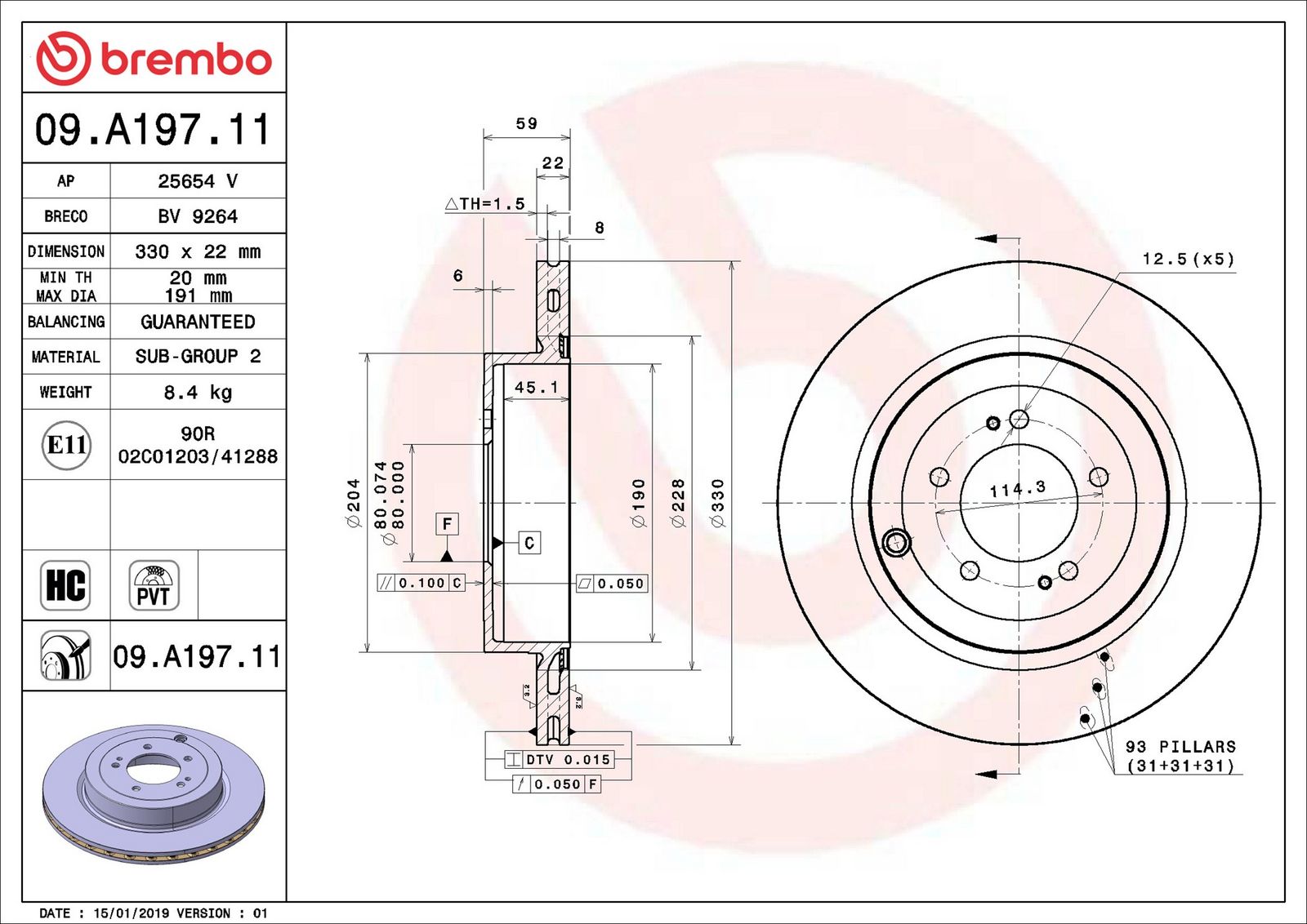 BREMBO 09.A197.11 - Bremsscheibe