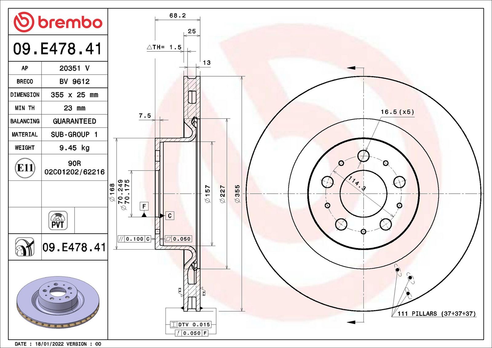 BREMBO 09.E478.41 - Bremsscheibe