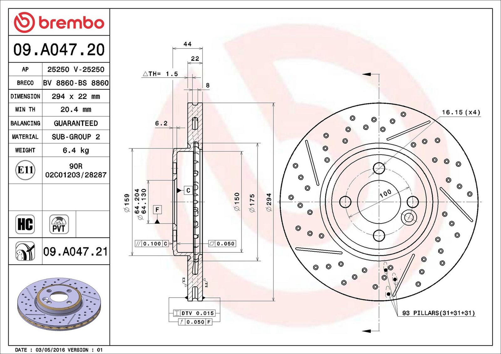 BREMBO 09.A047.21 - Bremsscheibe